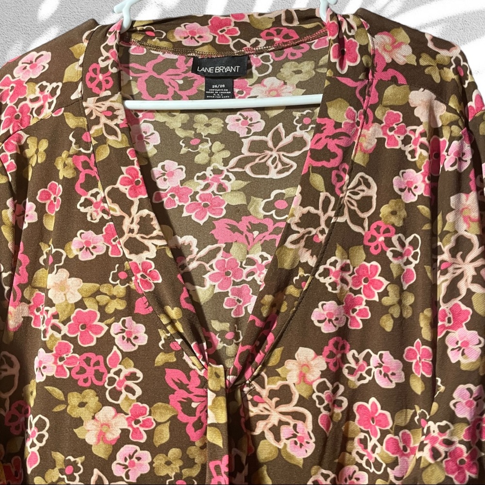 LANE BRYANT | 26/28 | Sheer Mesh Floral Neck Tie Blouse